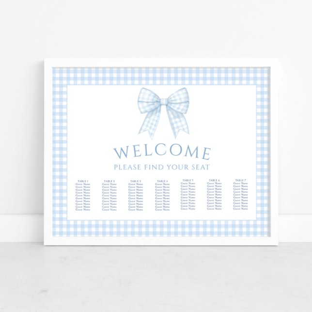 Blue Gingham Boho Babydusche Sitzkarte Poster (Von Creator hochgeladen)