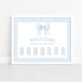 Blue Gingham Boho Babydusche Sitzkarte Poster