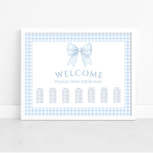 Blue Gingham Boho Babydusche Sitzkarte Poster