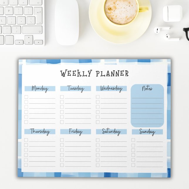 Blue Gingham Border, Undated Weekly Planner Notizblock (Von Creator hochgeladen)