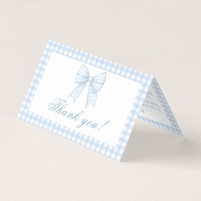 Blue Gingham Bow Baby Boy Dusche Danke Karten (Vorderseite)