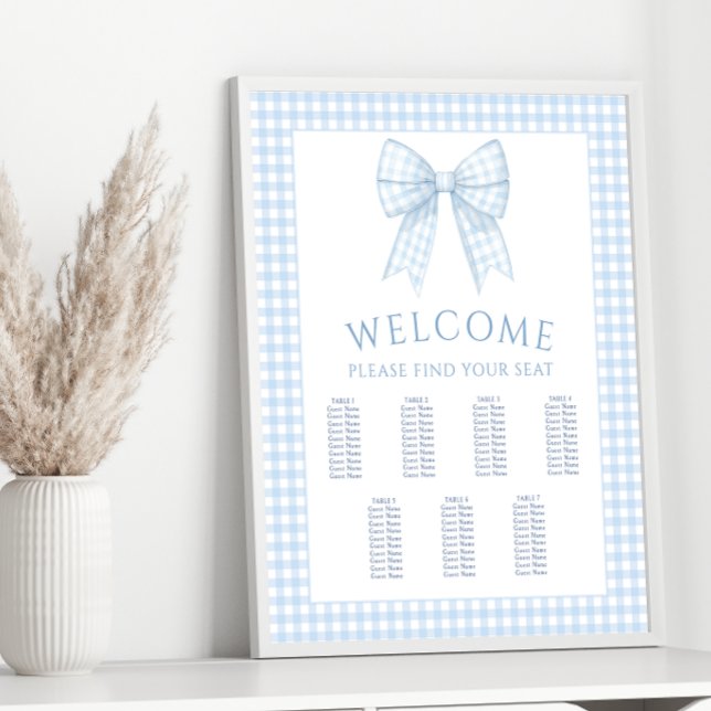 Blue Gingham Bow Baby Duschkarte Poster (Von Creator hochgeladen)