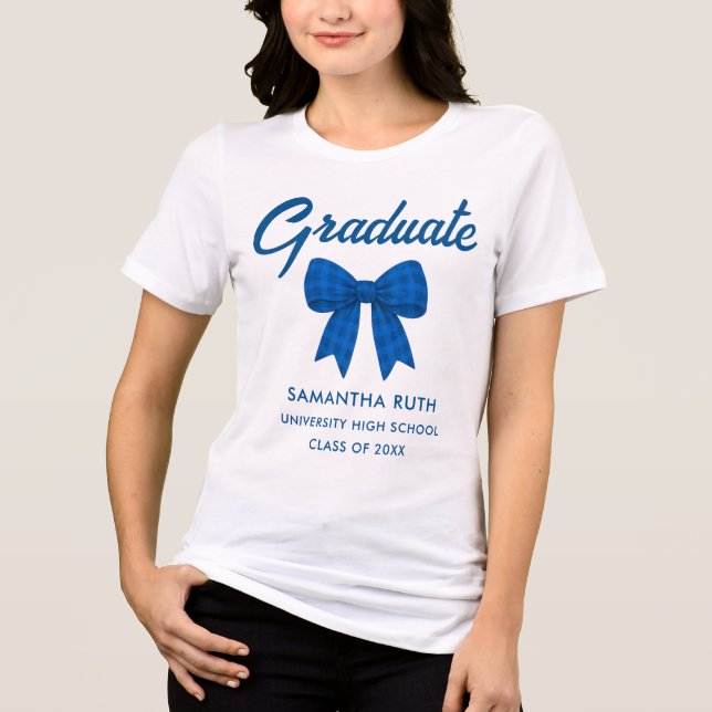 Blue Gingham Bow Graduation Tri-Blend Shirt (Vorderseite)