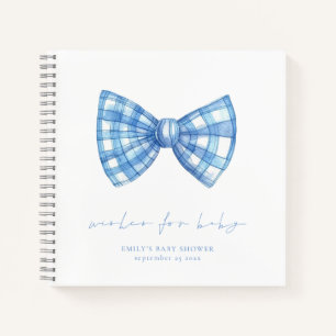 Blue Gingham Bow Krawatte Baby Dusche wünscht Gäst Notizbuch