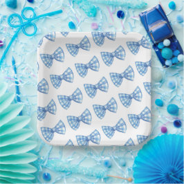 Blue Gingham Bow Krawatte Pattern Baby Shower Picn Pappteller