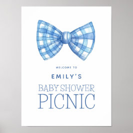 Blue Gingham Bow Krawatte Welcome Baby Shower Picn Poster