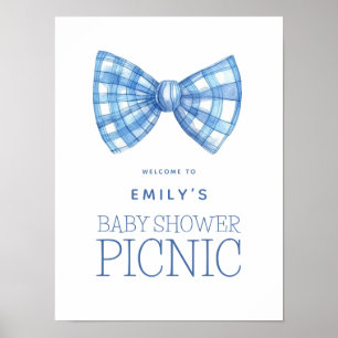 Blue Gingham Bow Krawatte Welcome Baby Shower Picn Poster