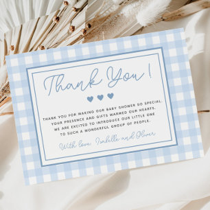 Blue Gingham Boy Baby Dusche Danke Karte