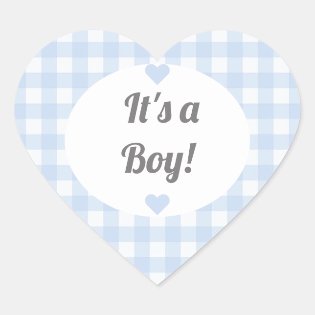 Blue Gingham Boy Baby Shooting Geschenk Jar Label Herz-Aufkleber (Vorderseite)