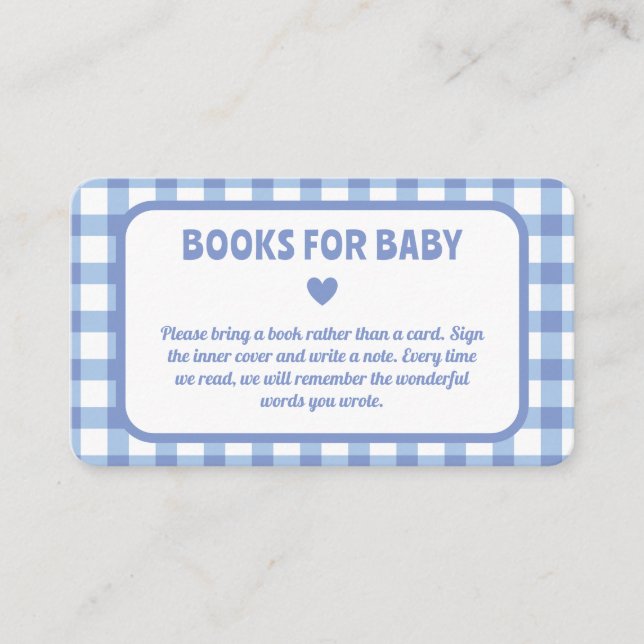 Blue Gingham Boy Baby Showbücher für Baby Begleitkarte (Vorderseite)