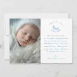 Blue Gingham Boy Baby Shower Foto Danke Karte