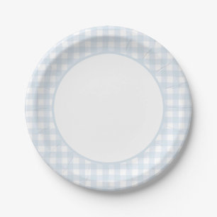 Blue Gingham Boy Baby Shower Pappteller