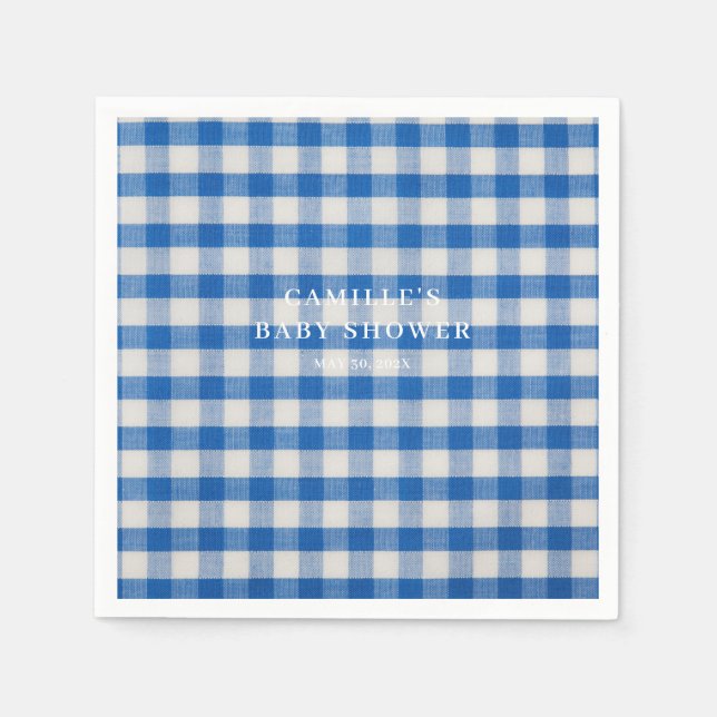 Blue Gingham Boy Baby Shower Serviette (Vorderseite)