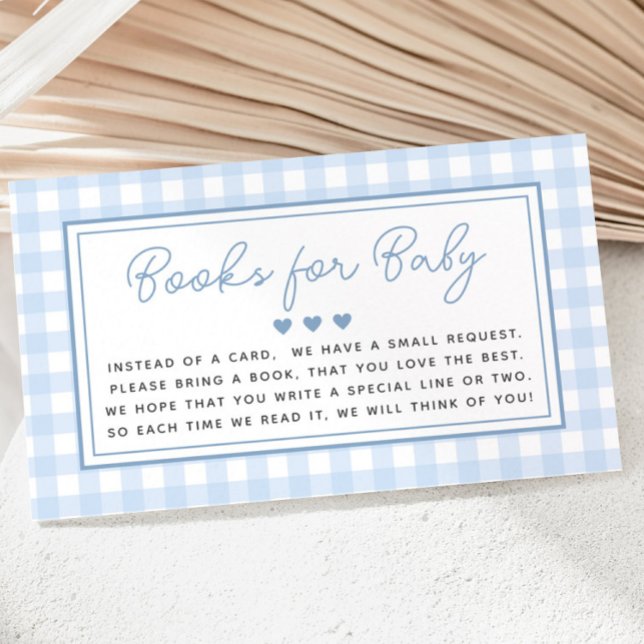 Blue Gingham Boy Books for Baby Shooter Begleitkarte (Blue Gingham Boy Baby Shower)