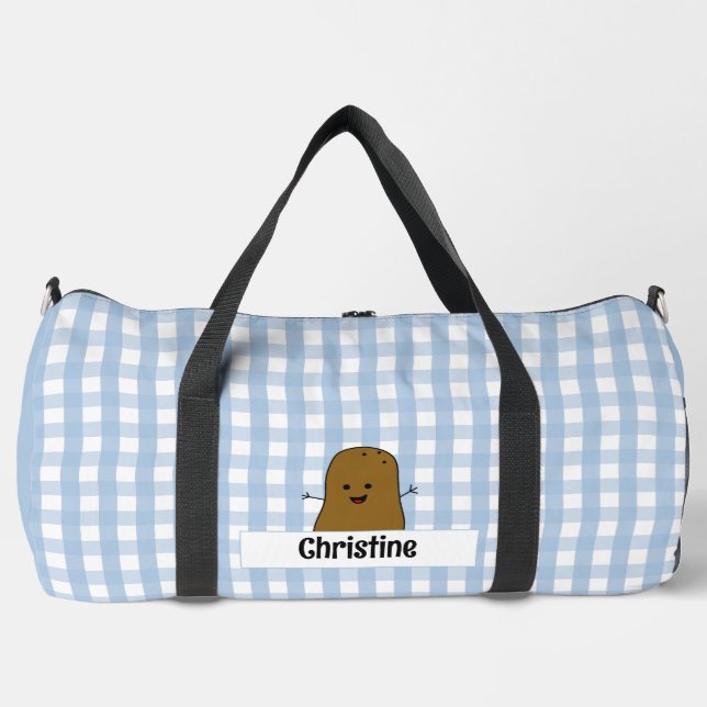 Blue Gingham Brown Potato Custom Duffle Bag (Vorderseite)