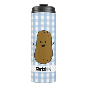 Blue Gingham Brown Potato Custom Thermal Tumbler Thermosbecher