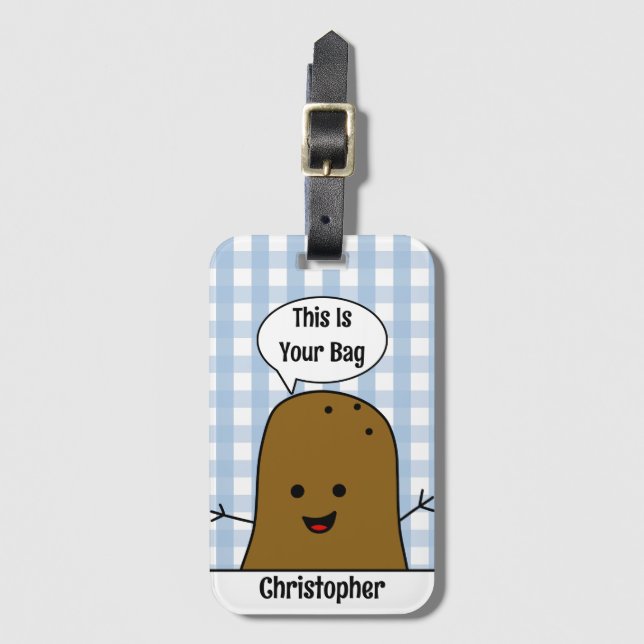 Blue Gingham, Brown Potato, Your Bag, Custom Gepäckanhänger (Vorderseite Vertikal)