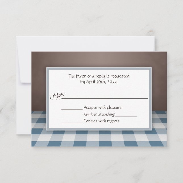 Blue Gingham Brown UAWG Reply Cards RSVP Karte (Vorderseite)