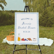 Blue Gingham Brunch Brautparty Spaß Begrüßungszeic