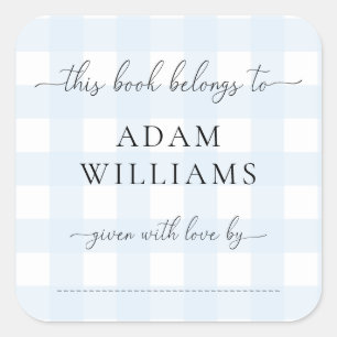 Blue Gingham Buchzeichen Sticker