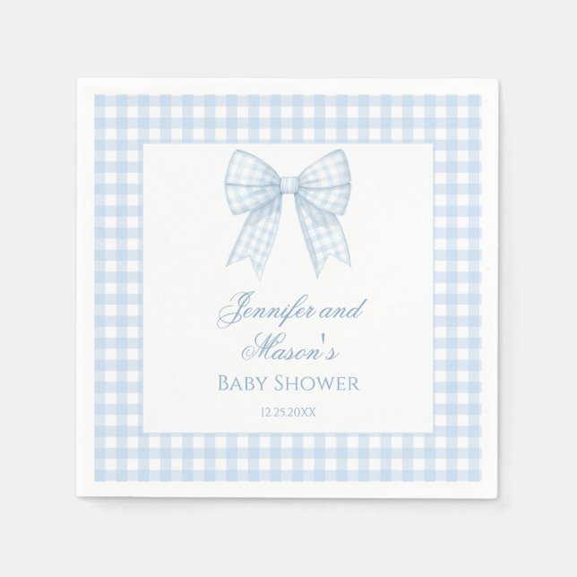 Blue Gingham Bugband Baby Boy Dusche Serviette (Vorderseite)