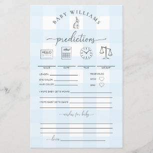 Blue Gingham Bunny Baby Predictions Game