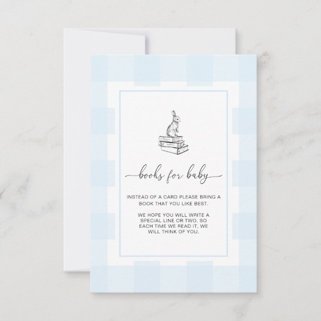 Blue Gingham Bunny Books Request Insert Card Einladung (Vorderseite)