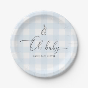Blue Gingham Bunny Rabbit Baby Dusche Pappteller