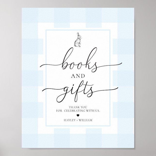 Blue Gingham Bunny Rabbit Bücher und Geschenke Poster (Vorne)