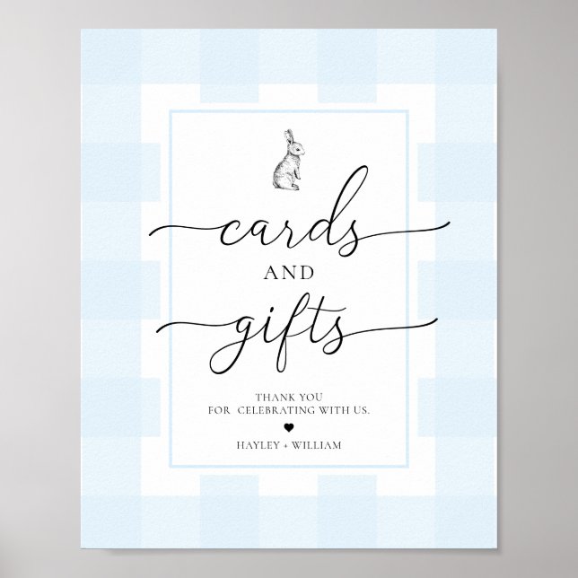 Blue Gingham Bunny Rabbit Cards und Geschenke Poster (Vorne)
