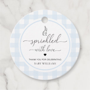 Blue Gingham Bunny Rabbit gesprinklt mit Liebe Geschenkanhänger