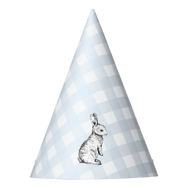 Blue Gingham Bunny Rabbit Partyhütchen (Vorderseite)