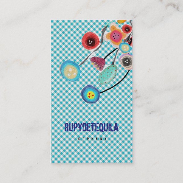 Blue Gingham Business Card Visitenkarte (Vorderseite)