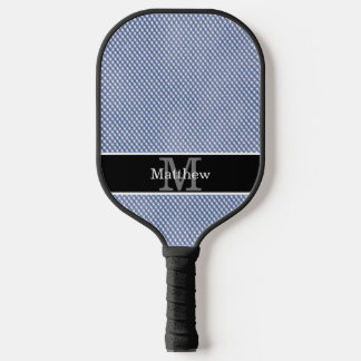 Blue Gingham Checkered Initial Monogram Pickleball Schläger