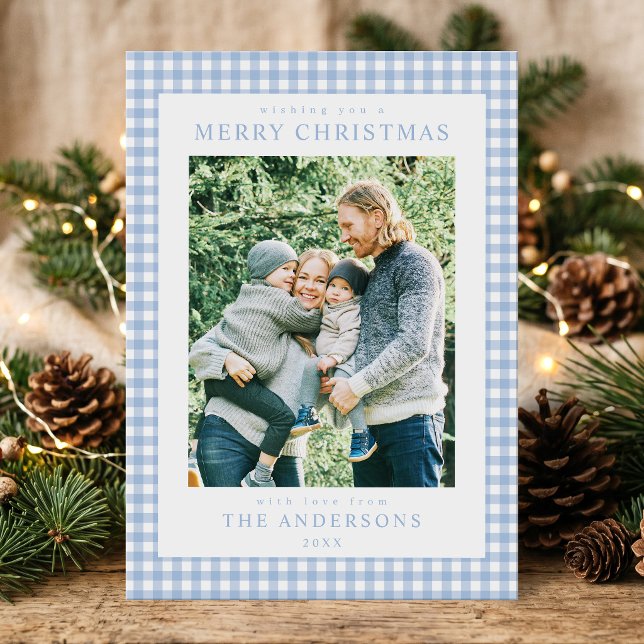 Blue Gingham Christmas Foto Feiertagskarte (Von Creator hochgeladen)