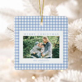 Blue Gingham Christmas Foto Keramikornament
