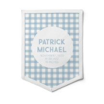 Blue Gingham Classic Baby Birth Ankündigung Banner