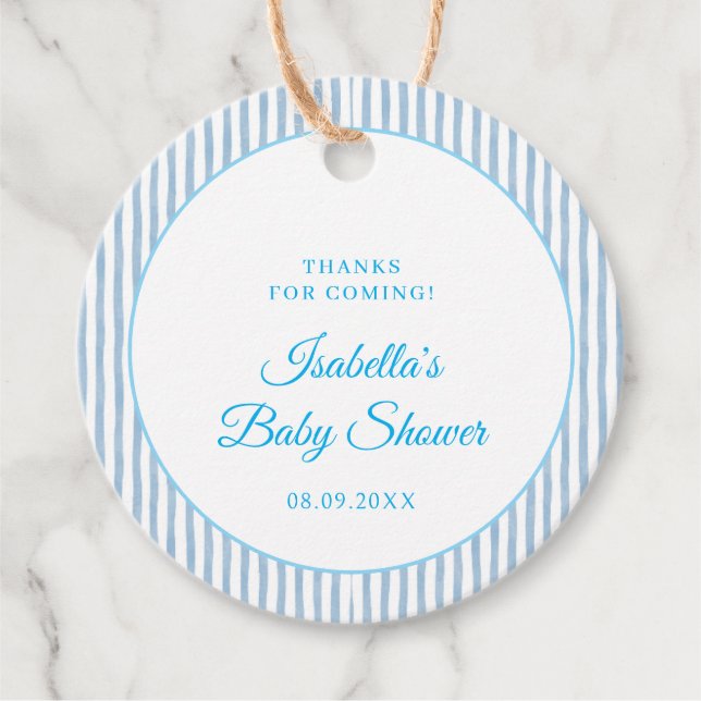 Blue Gingham Classic Elegant Baby Shower Favor Geschenkanhänger (Vorderseite)