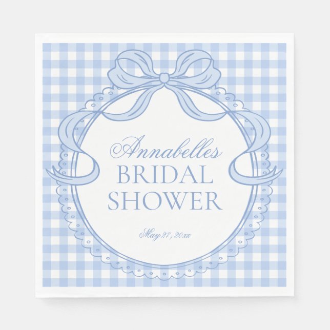 Blue Gingham Coquette Bow Bridal Shower Dessert Serviette (Vorderseite)