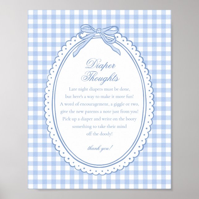 Blue Gingham Coquette Bow Diaper Thoughts Baby Poster (Vorne)