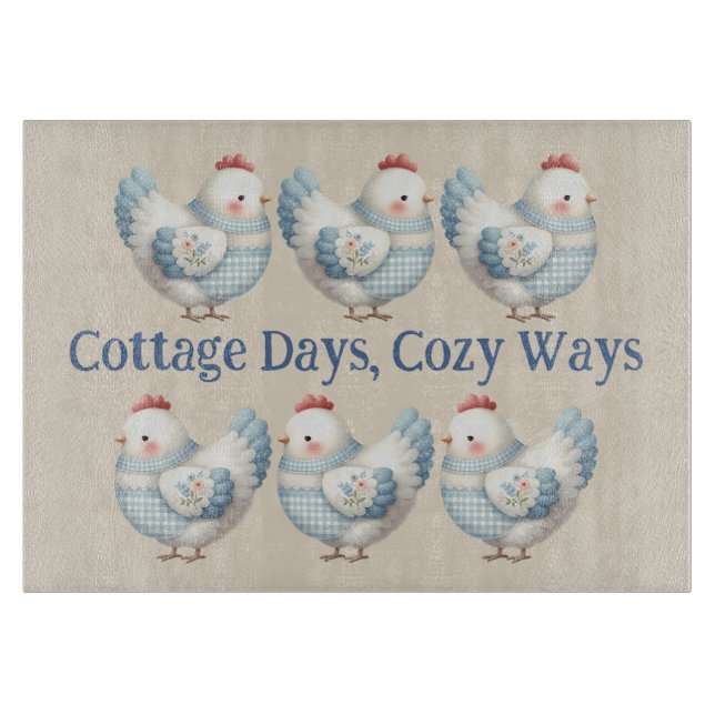 Blue Gingham Cottage Hen  Schneidebrett (Vorderseite)