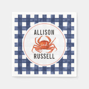 Blue Gingham Crab Wedding Napkins Serviette