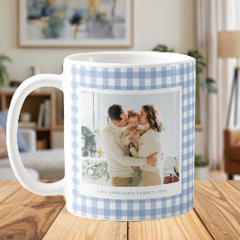 Blue Gingham Custom Photo Kaffeetasse