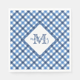 Blue Gingham Diamant Monogram Name Napkins Serviette