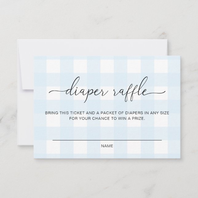 Blue Gingham Diaper Raffle Ticket Card Einladung (Vorderseite)