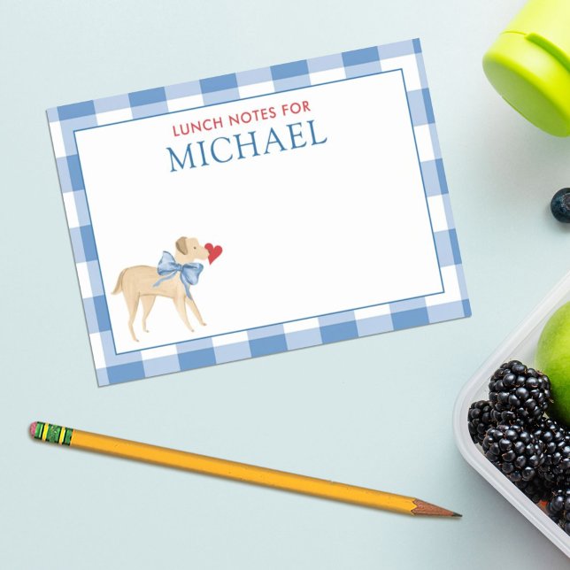 Blue Gingham Dog mit Bow Kids Custom Lunch Box Post-it Klebezettel (Von Creator hochgeladen)