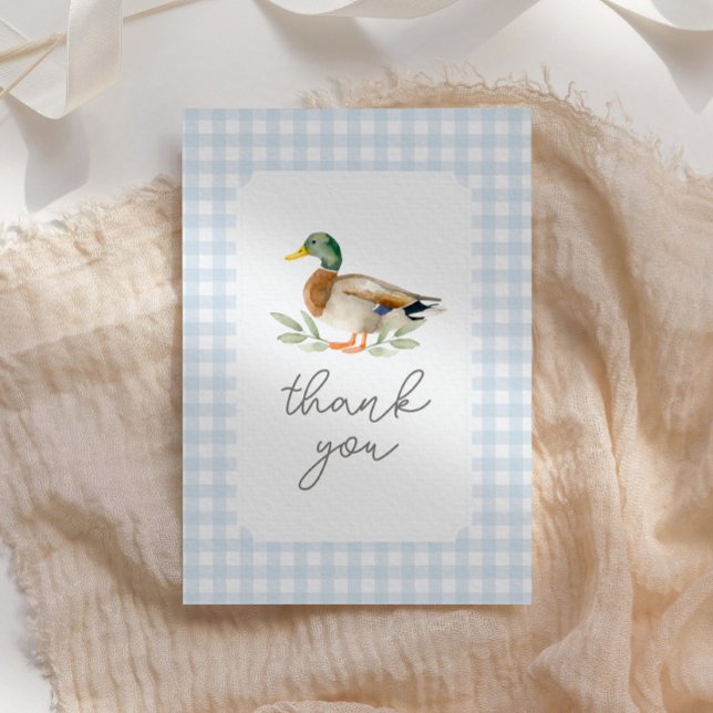 Blue Gingham Duck Baby Shower Dankeskarte (Von Creator hochgeladen)