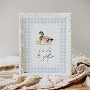 Blue Gingham Duck Baby Showkarten und Geschenke Poster