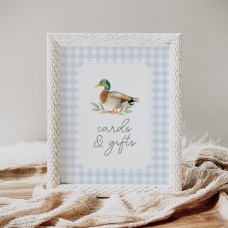 Blue Gingham Duck Baby Showkarten und Geschenke Poster