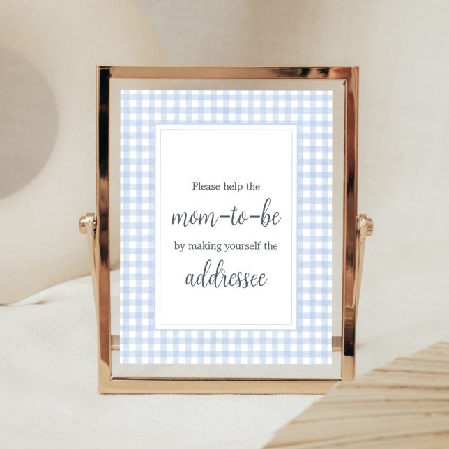 Blue Gingham Envelope Station Poster (Boy Gingham Baby Shower Envelope Station Sign)
